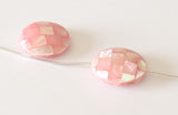 Pink shell mosaic beads, shell inlaid beads, shell 18mm coin-2pc