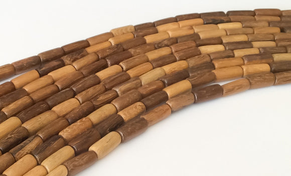 Tube Robles wood beads, natural wood beads 6x15