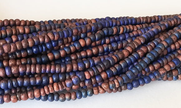 Small 2-3mm Coconut Beads, Rondelle Spacer, Natural Wood Beads, Coco Pukalet Tie-Dyed Blue/Brown 16
