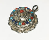 Vintage Multi Stone Pendant, 925 Silver Pendant, Turquoise Coral Lapiz Stone Pendant