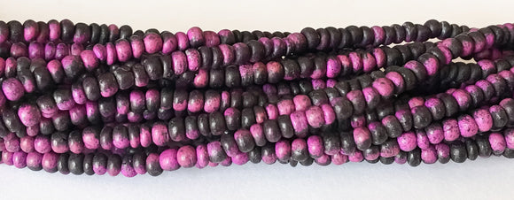 Small 2-3mm Coconut Beads,Rondelle Spacer, Natural Wood Beads, Coco Pukalet Tie-Dyed Magenta/Black 16