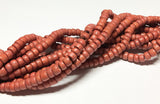 4-5mm Coconut Beads, Natural Wood Beads, Coco Rondelle Pukalet Brick Red 16" strand