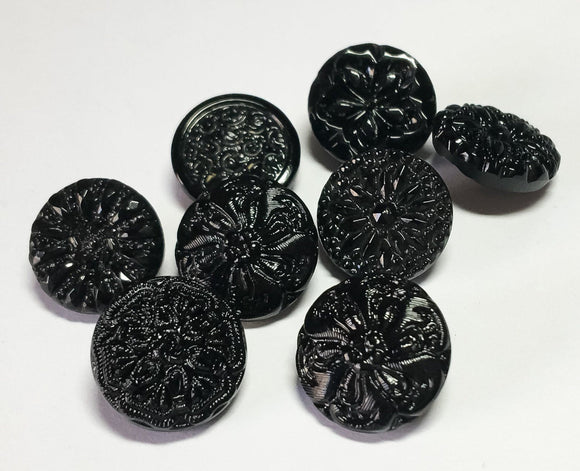 Small black vintage glass button lot-8pc