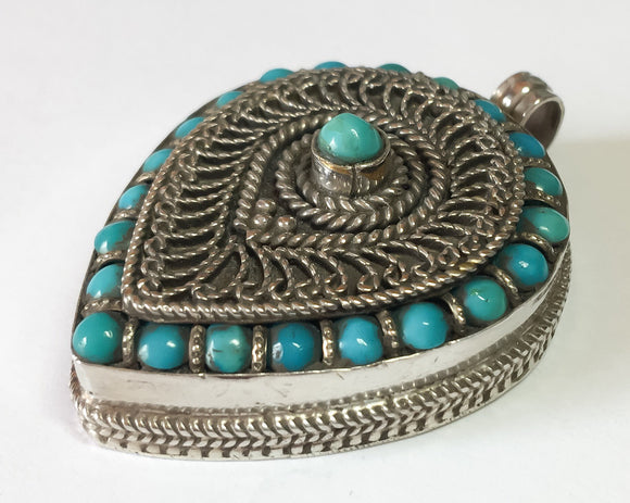 Vintage Turquoise Pendant, 925 Silver Pendant, Large Turquoise Pendant
