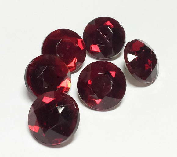 Red Vintage Glass Buttons Crystal Rhinestone Faceted Glass-6pc