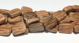 Natural wood beads, palmwood beads 14x20 flat rectangle 16" strand