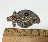 Vintage Multi Stone Pendant, 925 Silver Pendant, Turquoise Coral Lapiz Stone Pendant