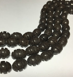 Betel Nut Beads Salwag Oval Carved 16" strand Charcoal