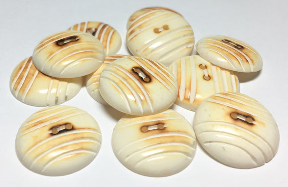 12 round carved burnt bone buttons 3/4