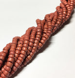 4-5mm Coconut Beads, Natural Wood Beads, Coco Rondelle Pukalet Brick Red 16" strand