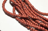 4-5mm Coconut Beads, Natural Wood Beads, Coco Rondelle Pukalet Brick Red 16" strand