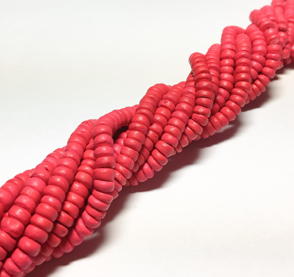 4-5mm Coconut Beads, Natural Wood Beads, Coco Rondelle Pukalet Bright Red 16