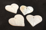4 Shell Leaf Heart Charm Pendant Beads Mother of Pearl Carved  Shell