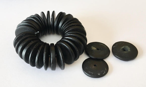 20mm Coconut Wood Discs, Coco Rondelle Black, Coconut Shell, Natural Wood Beads-30pc