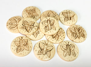 Hand carved wood buttons, round wood buttons, wooden buttons, 3/4" wood buttons-12pc