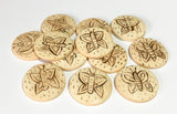 Hand carved wood buttons, round wood buttons, wooden buttons, 3/4" wood buttons-12pc