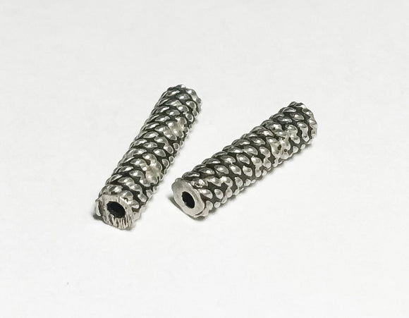 2 Bali Sterling Silver Beads Oxidized Tube Beads