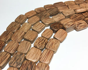 Natural wood beads, palmwood beads 14x20 flat rectangle 16" strand