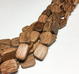 Natural wood beads, palmwood beads 14x20 flat rectangle 16" strand