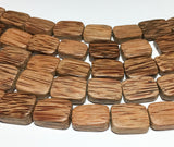 Natural wood beads, palmwood beads 14x20 flat rectangle 16" strand