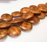 Natural Round Inlaid, Large Inlaid Beads, Pea Pod Beads, 28mm Flat Round 10pc