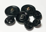 Faceted black vintage glass button lot-7pc