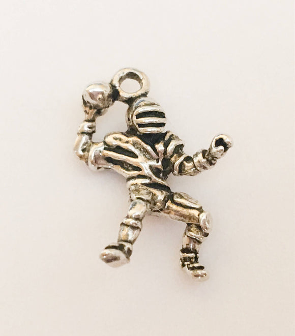 Solid Sterling Silver 3-D Football Charm, Ball Player Charm