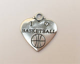 925 Sterling Silver Basketball Heart Charm I Love Basketball