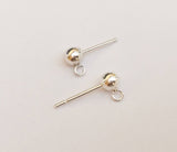 Pair Sterling Silver Post 3.8mm Ball with open ring, Sterling Silver Earring Findings