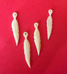 Carved Bone Leaf Pendant Charm 1 1/2"-4pc