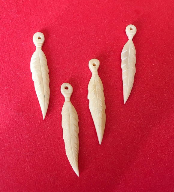Carved Bone Leaf Pendant Charm 1 1/2