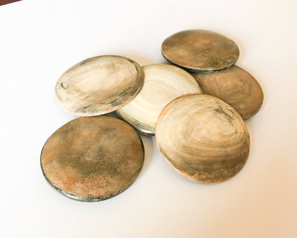 2 large burnt horn round buttons 40mm
