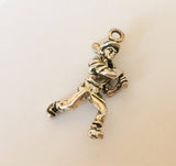 Solid Sterling Silver 3-D Baseball Player Charm, Ball Player with Bat Charm