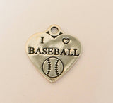 925 Sterling Silver Baseball Heart Charm I Love Baseball