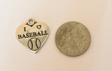 925 Sterling Silver Baseball Heart Charm I Love Baseball
