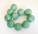 Round Wrapped Beads, Covered Beads, Large Hole Beads 24mm Raffia Beads Green-10pc