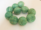 Round Wrapped Beads, Covered Beads, Large Hole Beads 24mm Raffia Beads Green-10pc