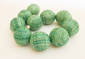 Round Wrapped Beads, Covered Beads, Large Hole Beads 24mm Raffia Beads Green-10pc