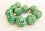 Round Wrapped Beads, Covered Beads, Large Hole Beads 24mm Raffia Beads Green-10pc