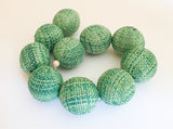 Round Wrapped Beads, Covered Beads, Large Hole Beads 24mm Raffia Beads Green-10pc