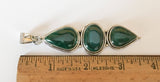 Vintage sterling and malachite gemstone pendant large 925 sterling silver