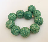 Round Wrapped Beads, Covered Beads, Large Hole Beads 20mm Green Raffia Beads-10pc