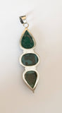 Vintage sterling and malachite gemstone pendant large 925 sterling silver