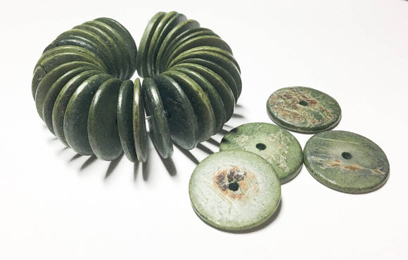 20mm Coconut Wood Discs, Coco Rondelle Khaki Green, Coconut Shell, Natural Wood Beads-30pc