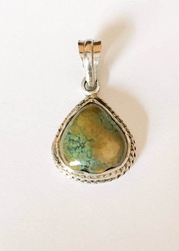 Vintage Turquoise Pendant, Silver and Turquoise Pendant, Natural Turquoise, Oval Sterling Silver Pendant