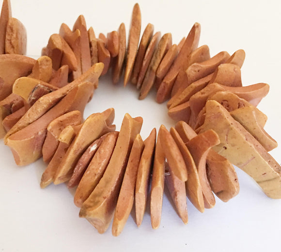 Coconut Wood Chips, Large Coco Chips Mustard , Coconut Shell, Natural Wood Beads 30pc