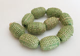 Oval Wrapped Beads, Covered Beads, Large Hole Beads Lime Green Raffia Beads 12x20mm-10pc