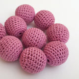 Crochet Beads, Round Crochet Beads, Large Round Wrapped Beads 27mm Pink-5pc