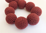Crochet Beads, Round Crochet Beads, Large Round Wrapped Beads 27mm Burgundy-5pc