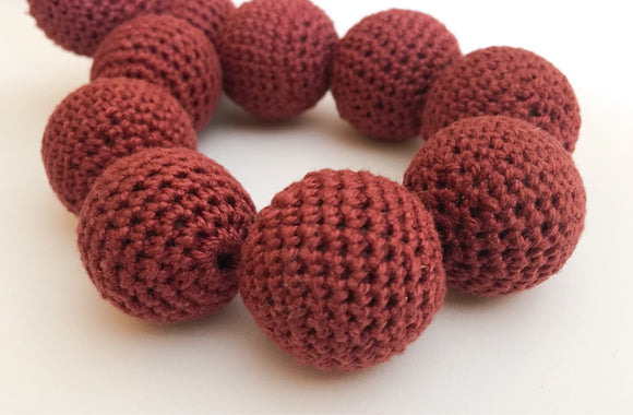 Crochet Beads, Round Crochet Beads, Large Round Wrapped Beads 27mm Burgundy-5pc